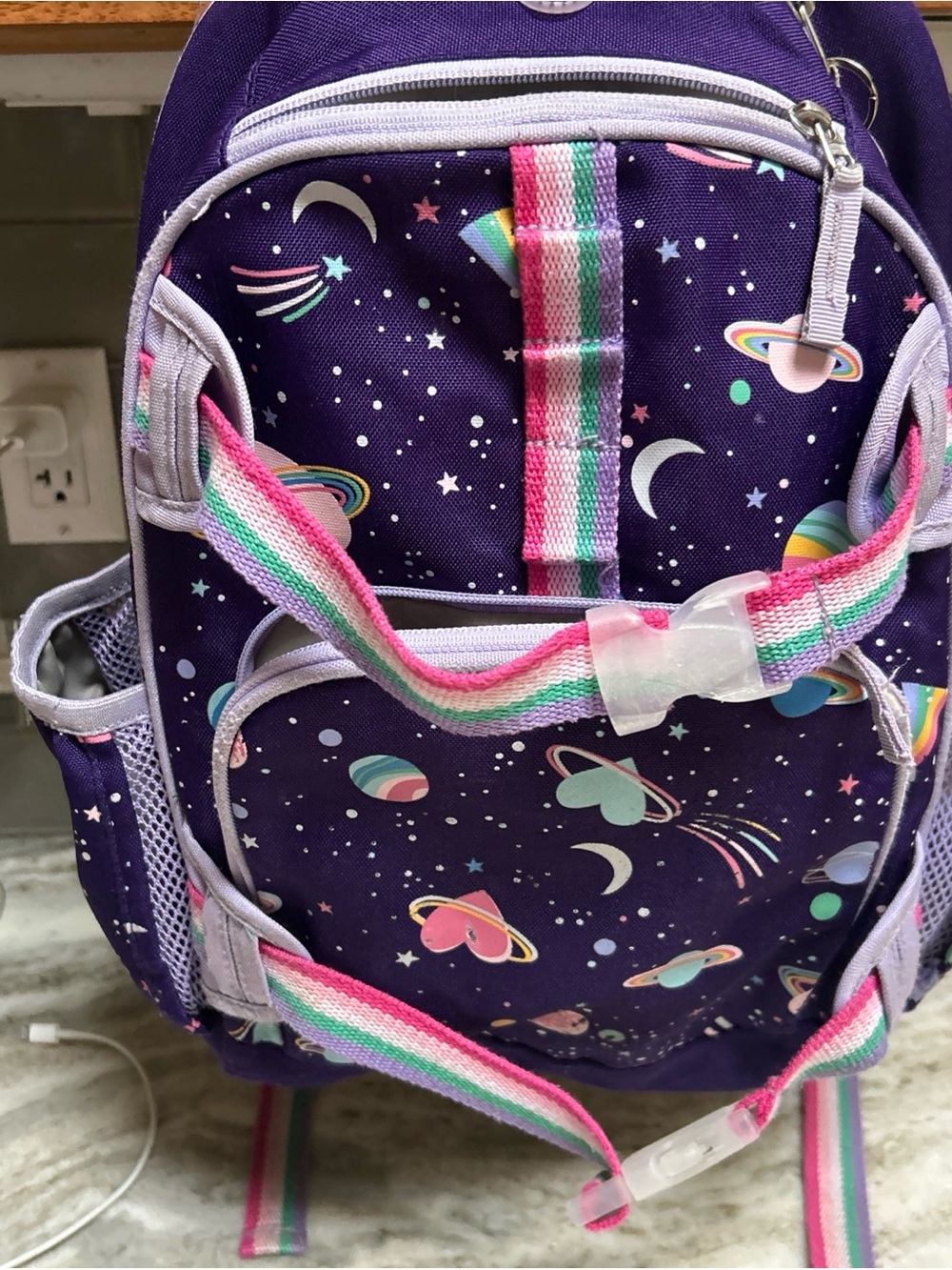 Pottery Barn Mackenzie Rainbow Heart Galaxy Glow-in-the-Dark L Girls backpack. O